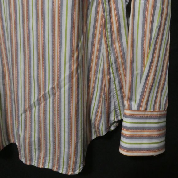 TD THOMAS DEAN | large | Striped Button Down Long Sleeve Shirt | 100% Cotton - Picture 15 of 16